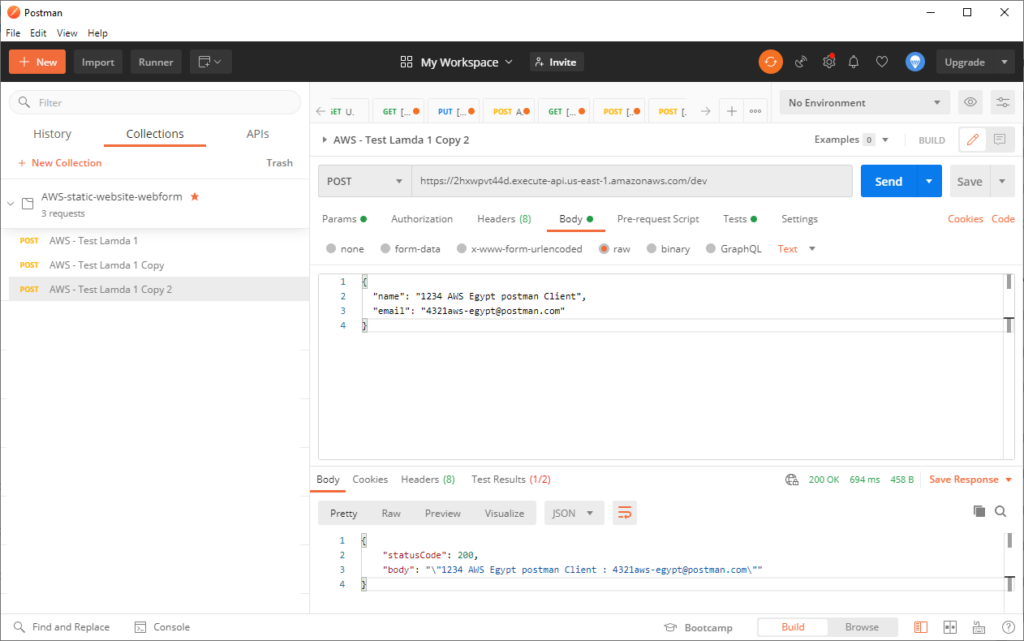 Using a REST client to test the serverless backend