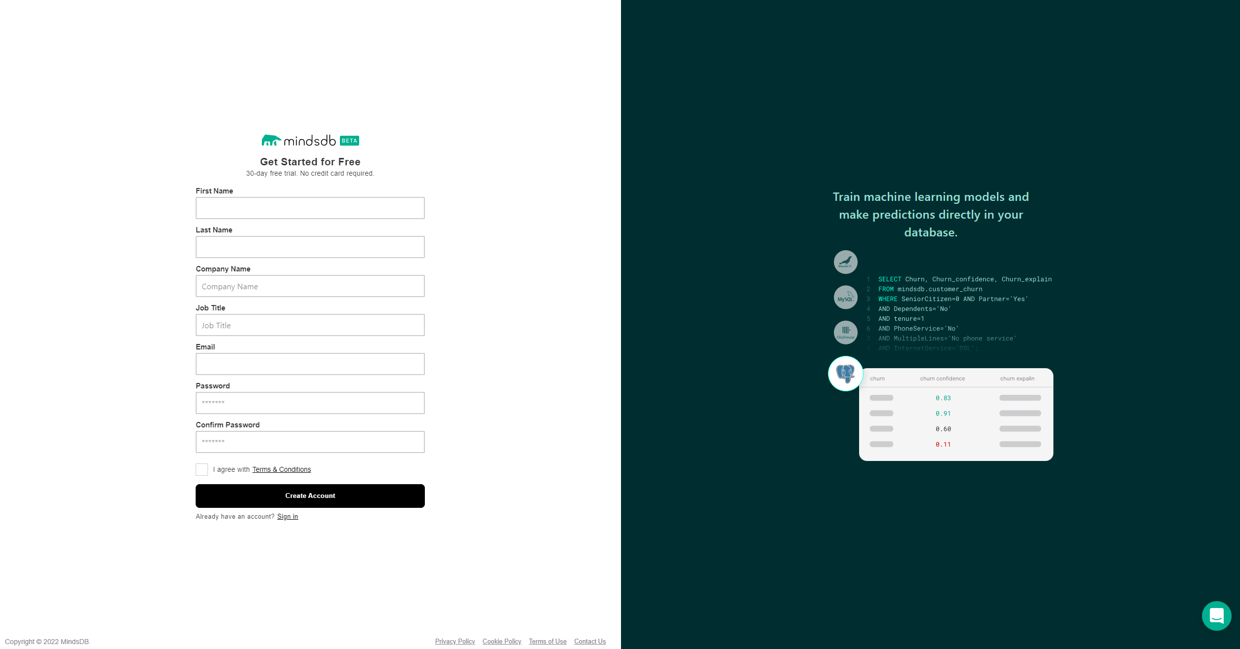 MindsDB Signup