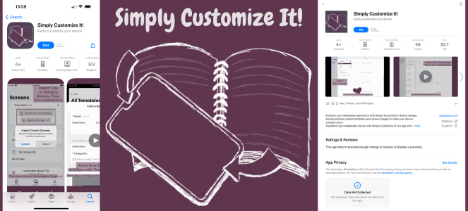 app logo surrounded by screenshots of the iOS and macOS store