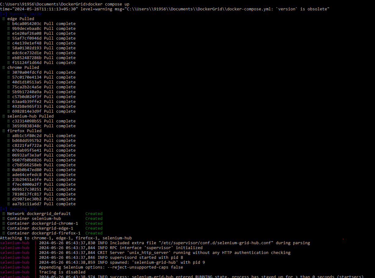 Containers created from docker compose file