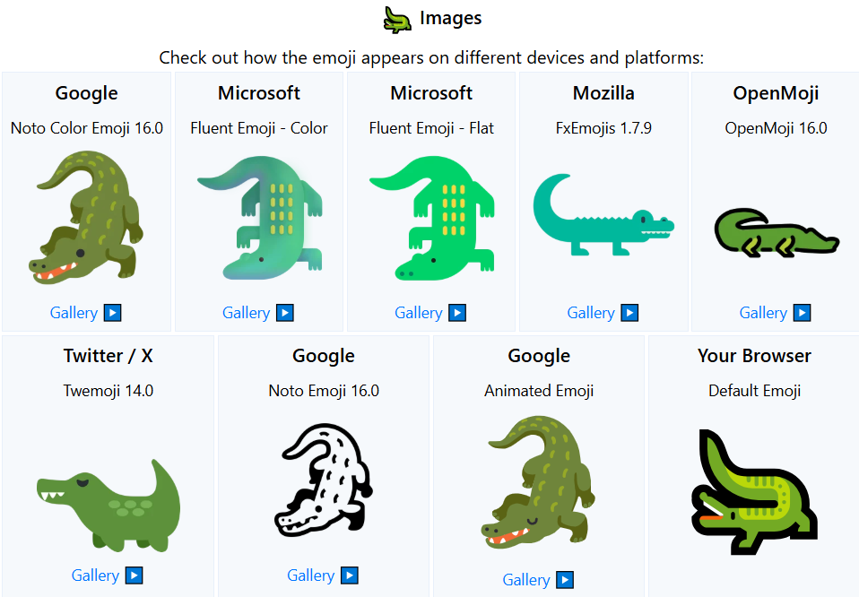 Crocodile emoji across platforms