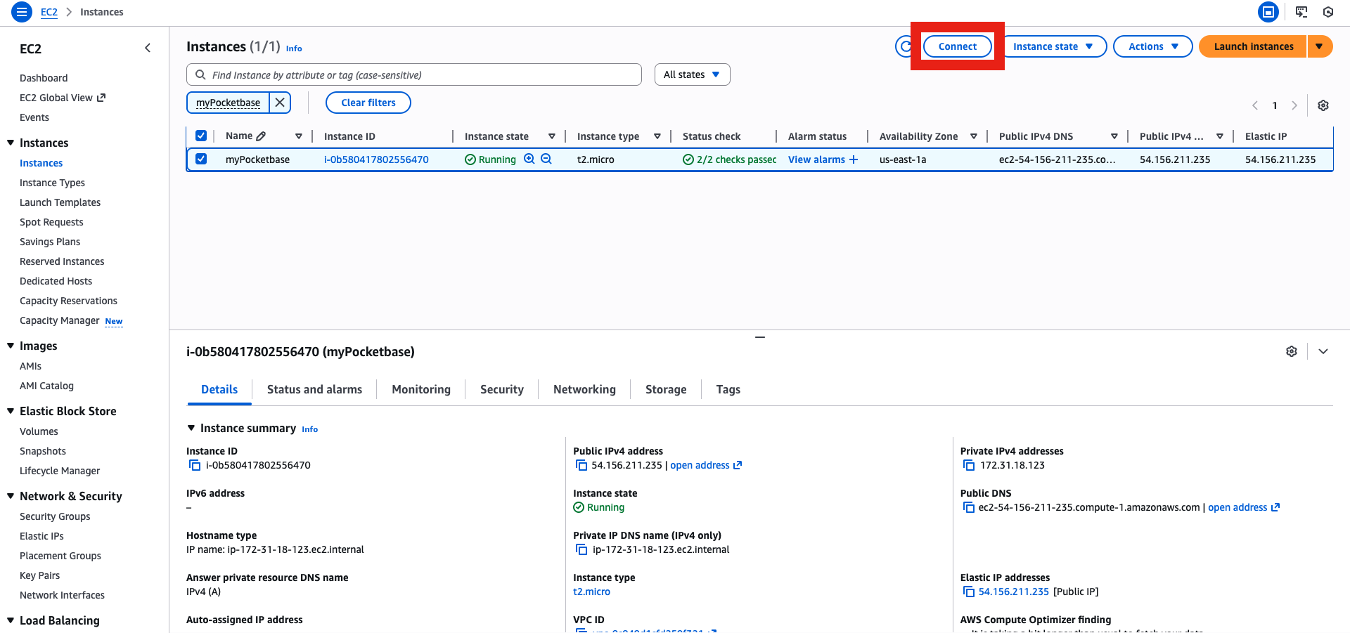 EC2 connect menu in AWS console