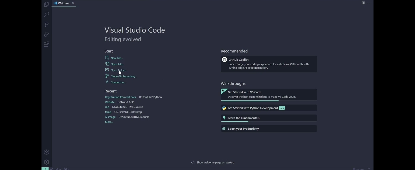 Vs Code Home page
