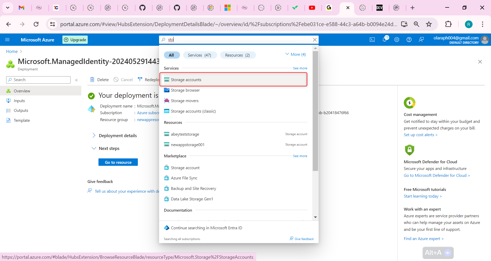 select your storage account