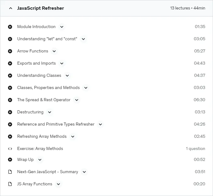 JavaScript Refresher section of Udemy course