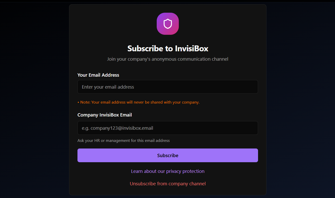 Employee subscription page