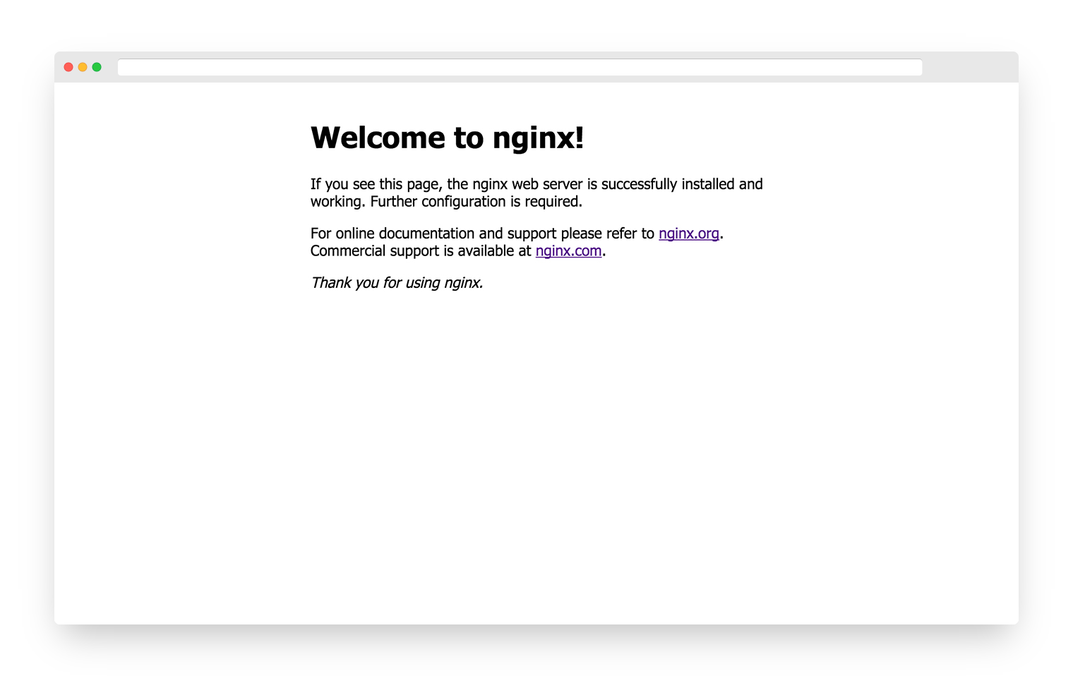 Welcome screen of Nginx