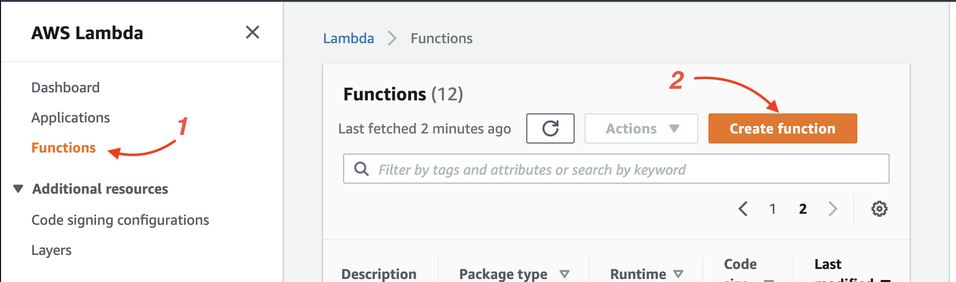 create lambda function
