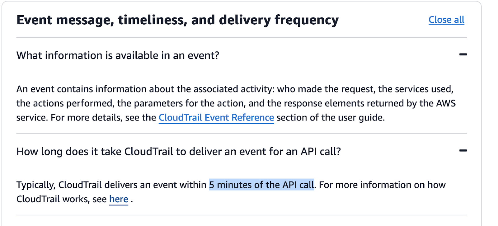 Screenshot of AWS CloudTrail documentation