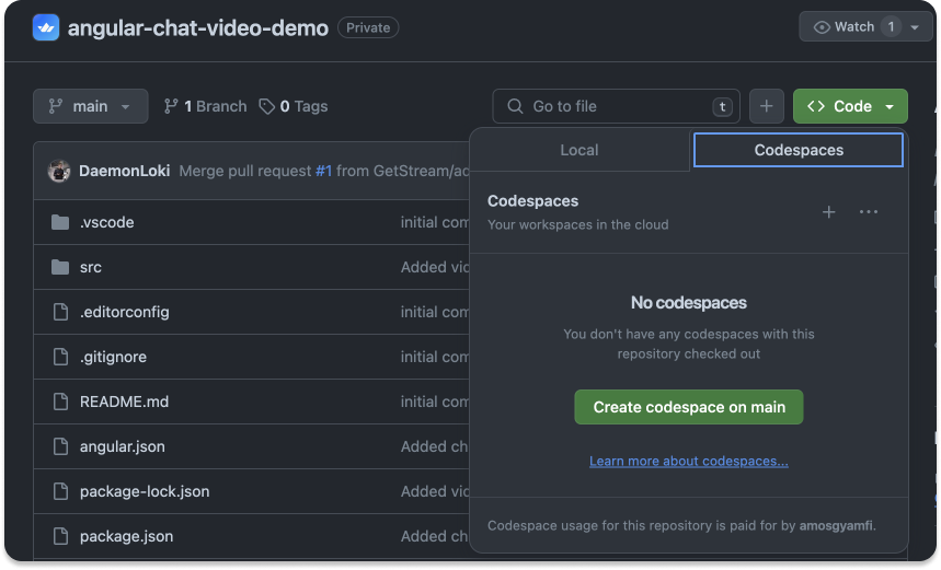 GitHub Codespaces UI