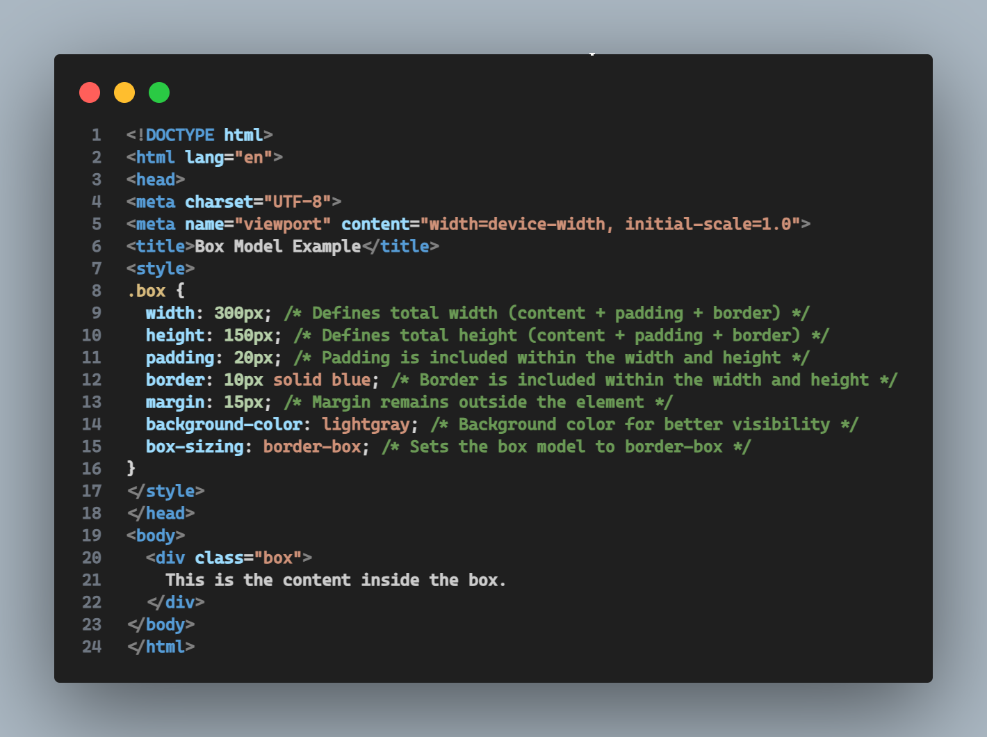 code snippet that generate border box model example