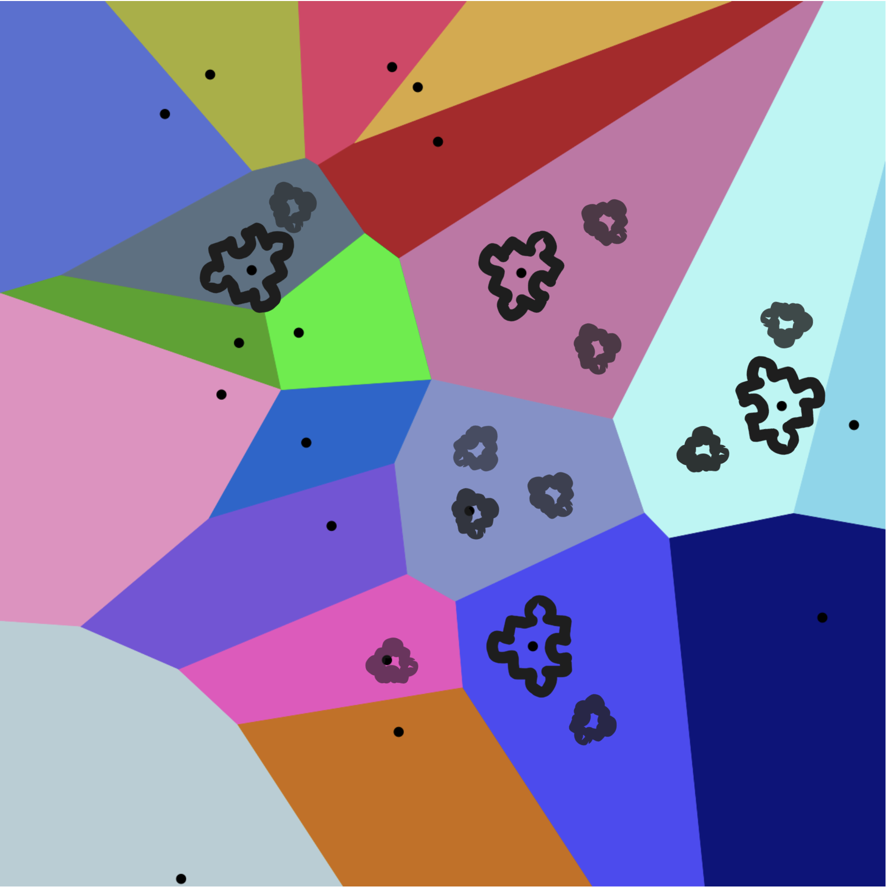 Image of the puzzle pieces space divided into voronoi cells