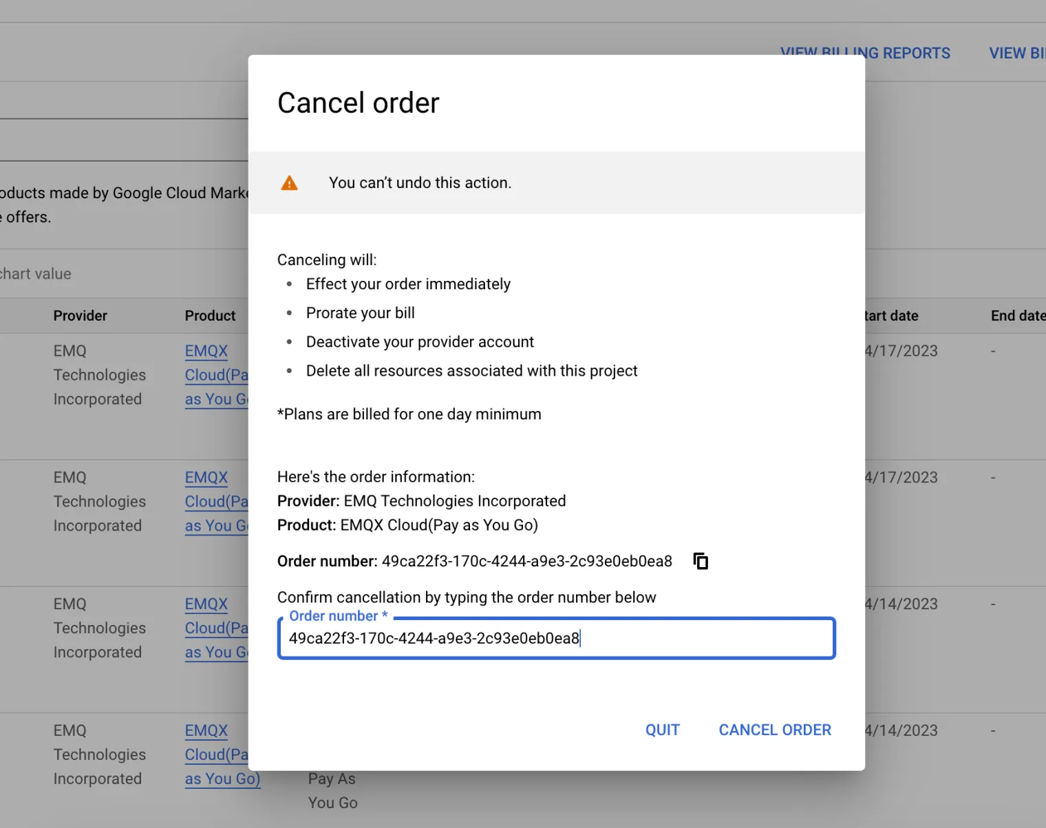 Cancel order