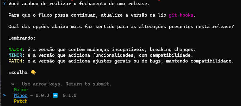 script rodando com cursor na opção minor