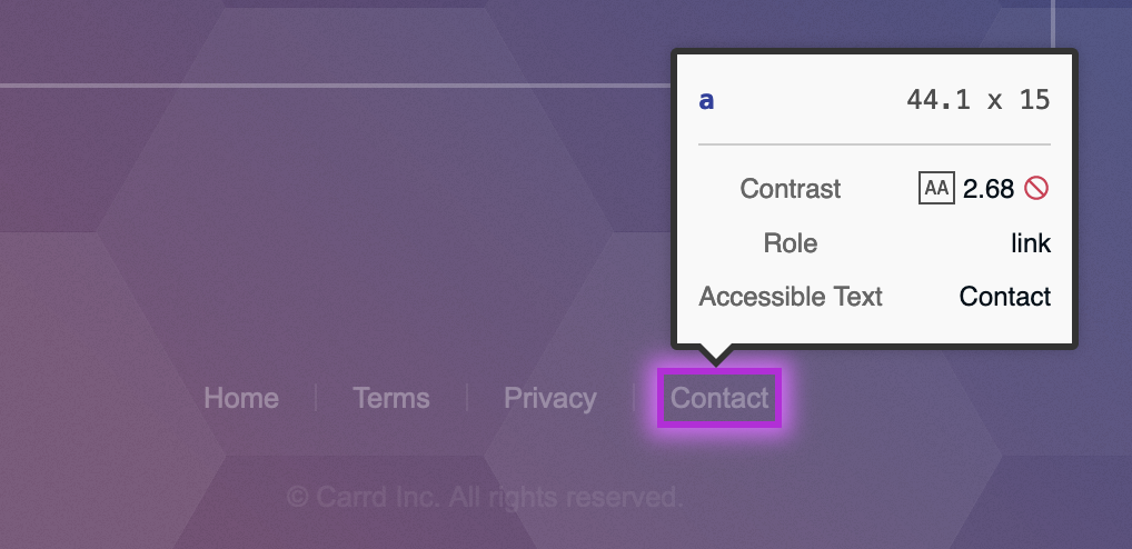 Low color contrast on links in the footer.