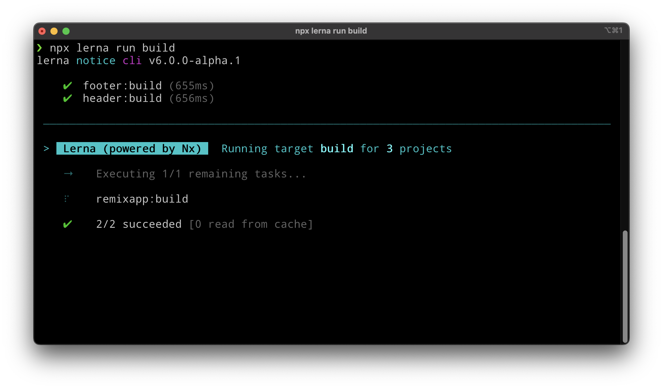 Lerna dynamic terminal screenshot powered by Nx