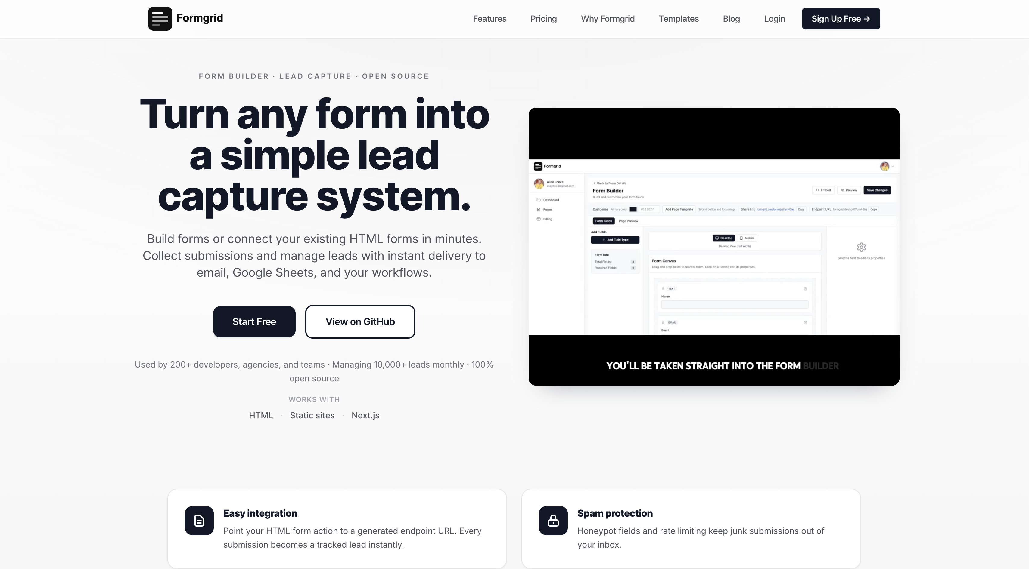 Formgrid signup page