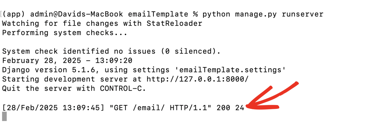 Console Response of Email Delivery Status