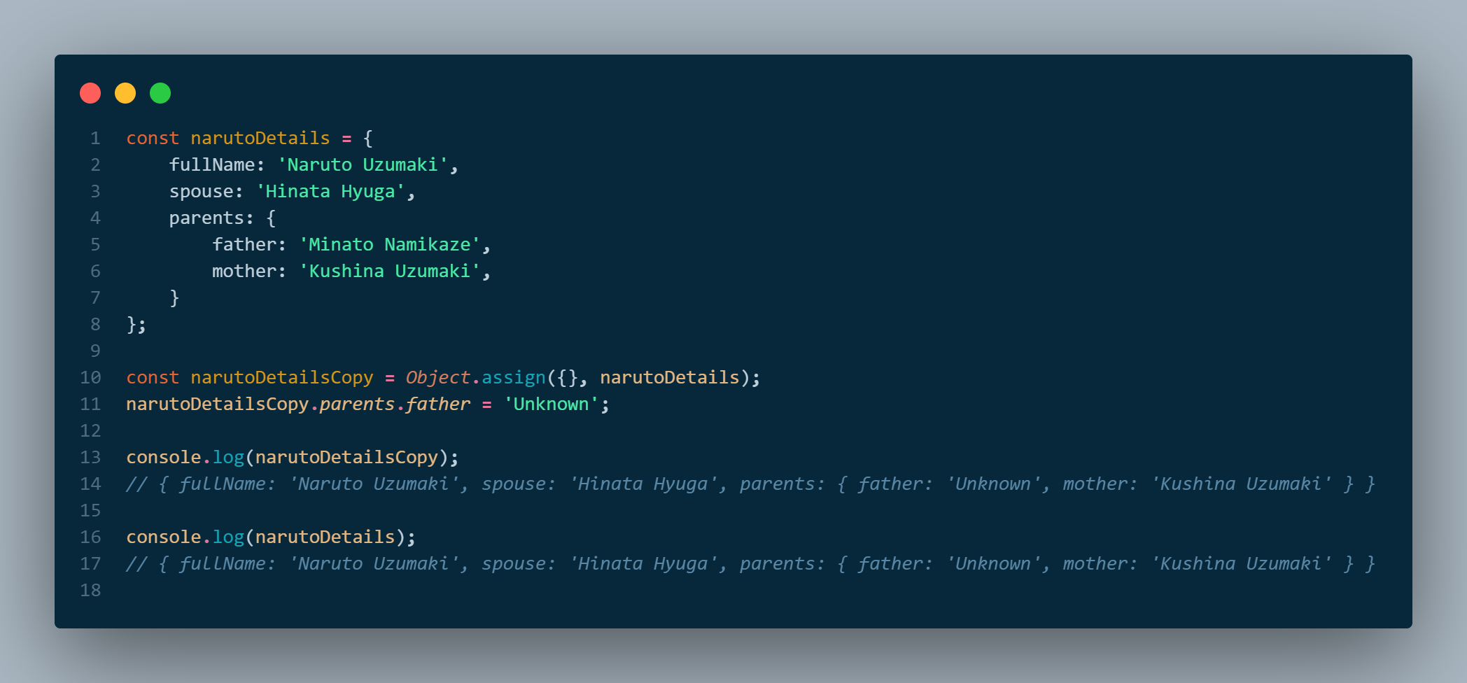 Nested Shallow Copy Code Snippet