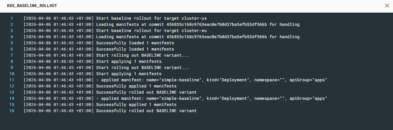 K8S_BASELINE_ROLLOUT stage log loading manifests from running deployment source