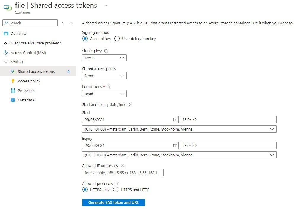 How to generate a sherd key in azure