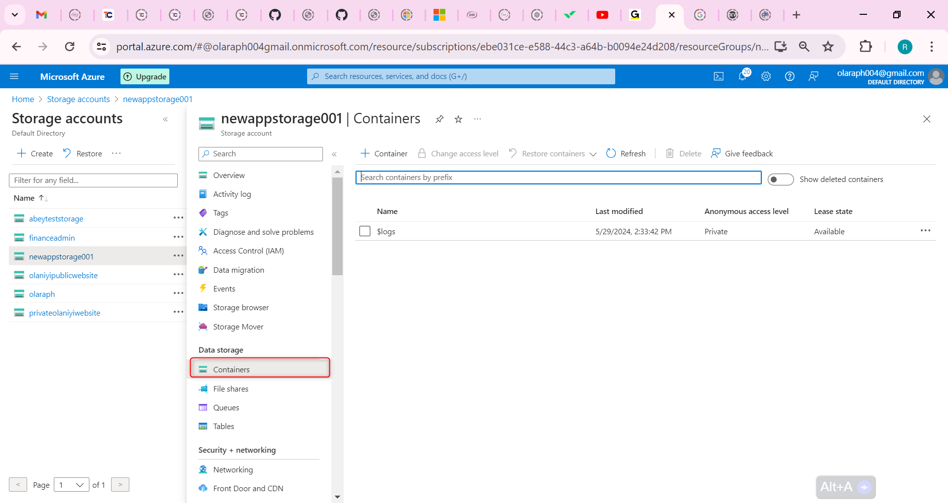 Navigate to your storage account