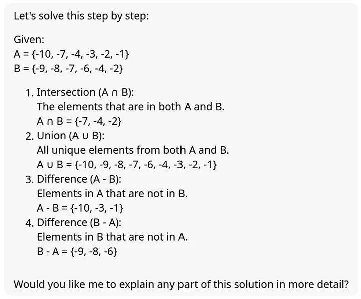 Claude solution of set operation problem 1