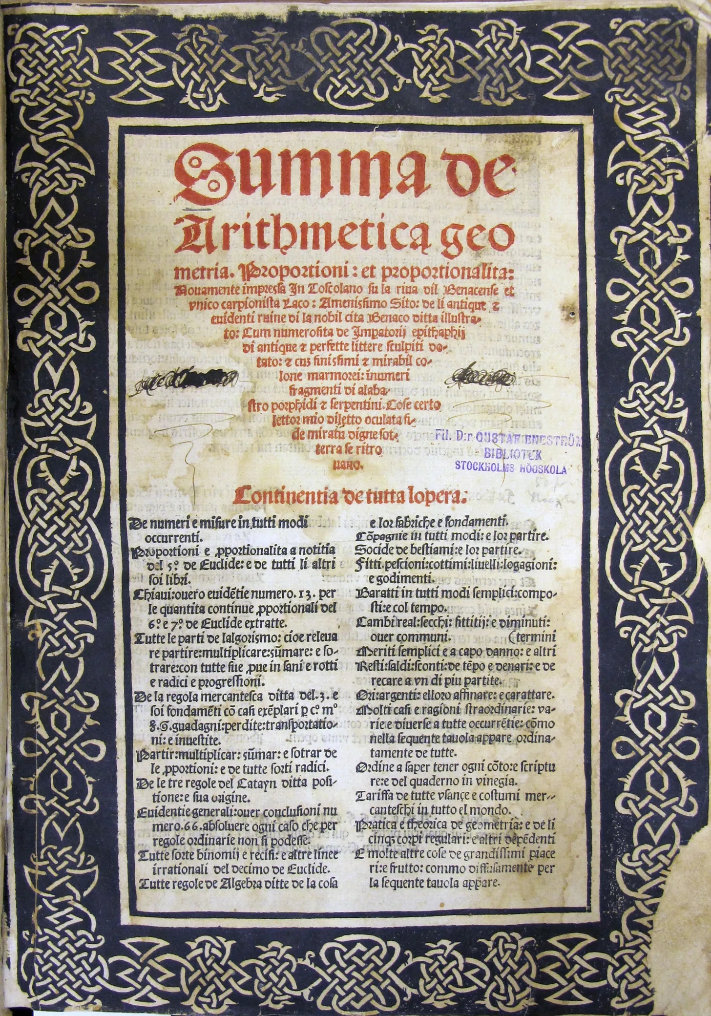 Summa arithmetic original book cover
