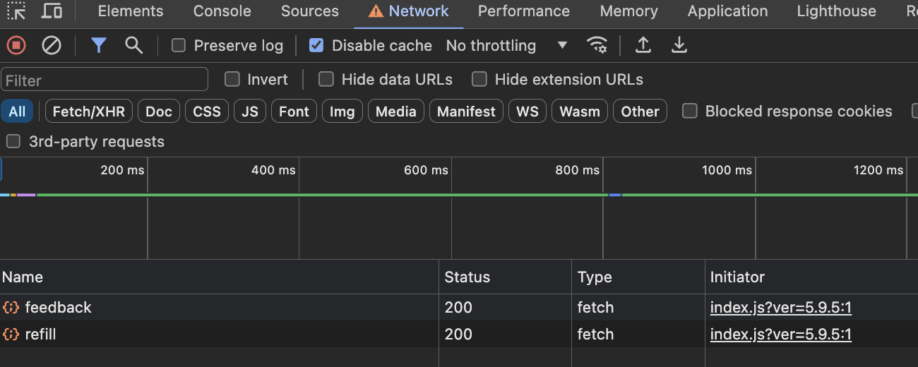 Network tab with the relevant network request
