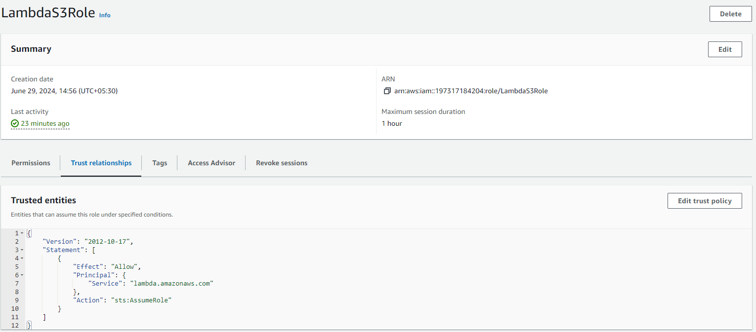 Lambda S3 Role with attached policies