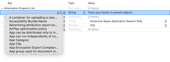 Xcode Info.plist pull-down-menu