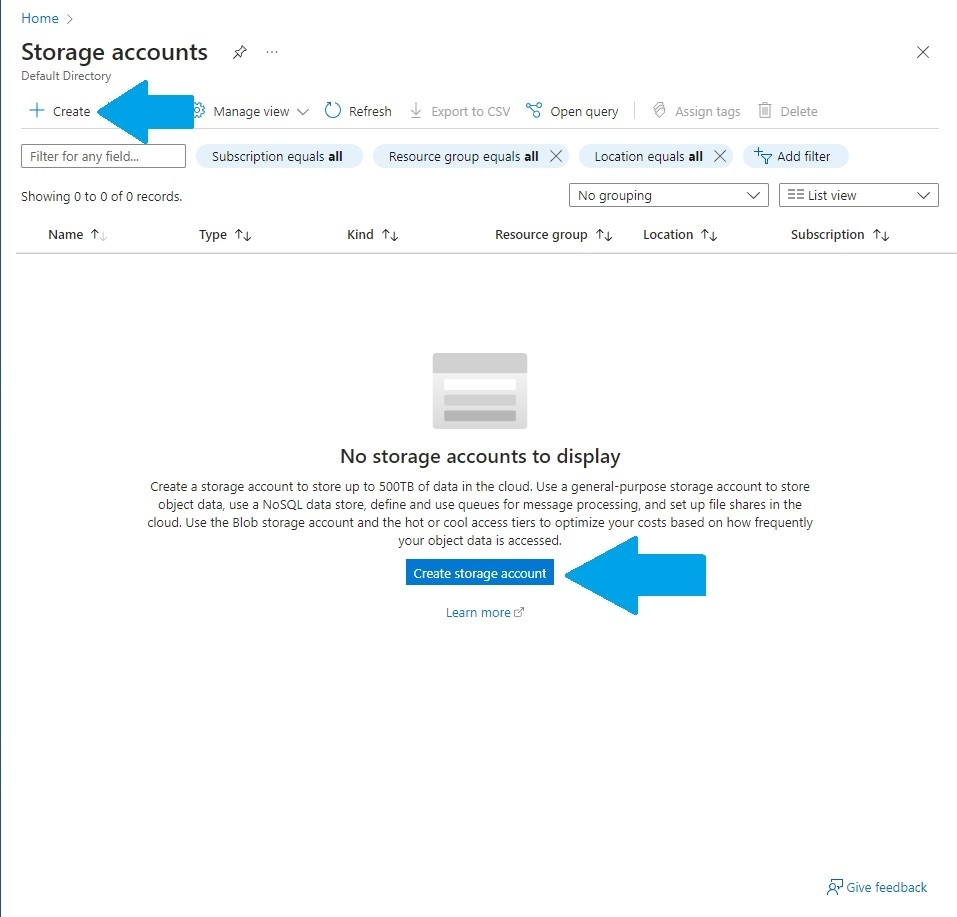 Creating Storage Accountt