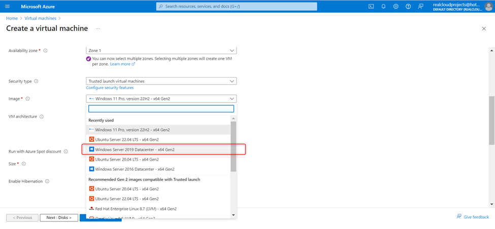 select Window Server 