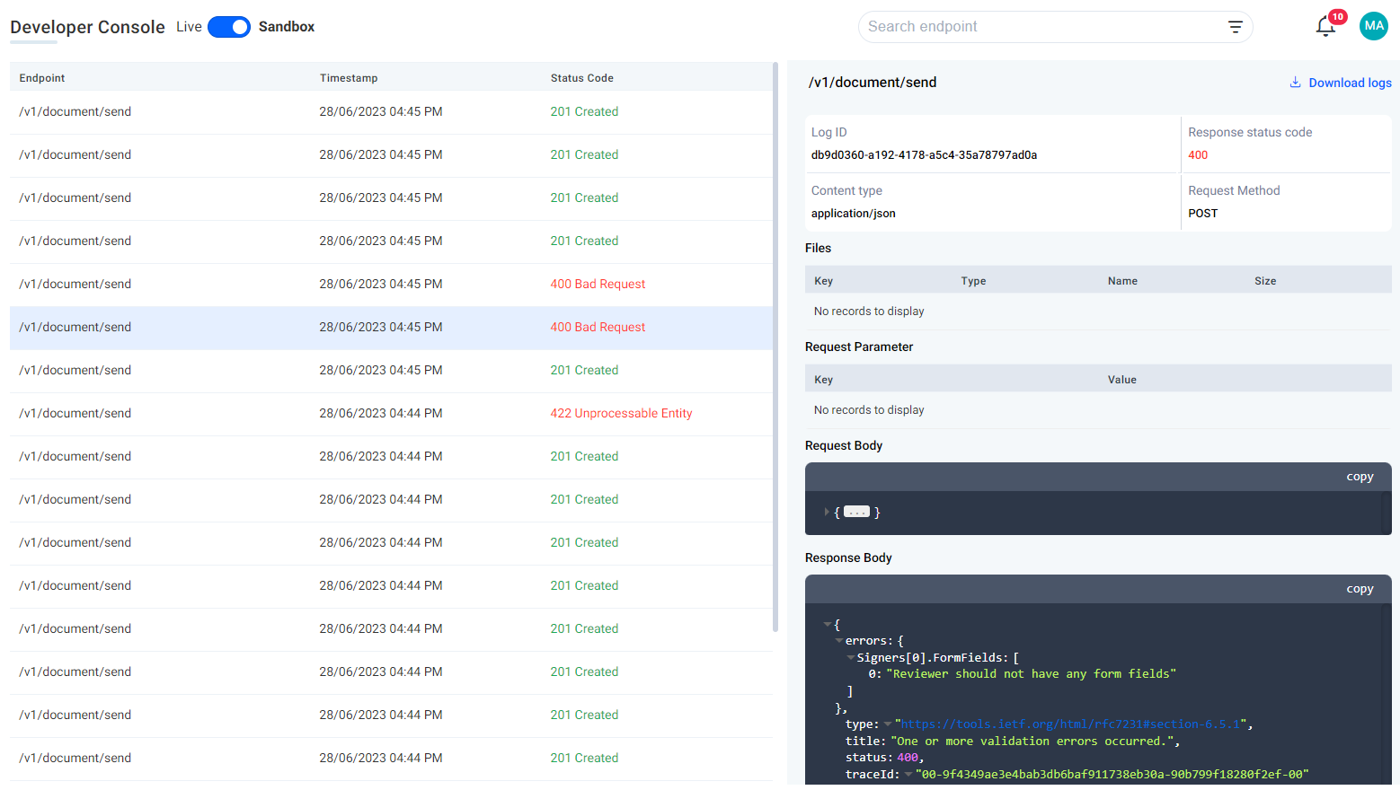 BoldSign Developer Console Dashboard