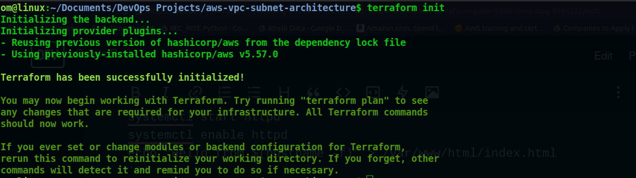 Output of terraform init