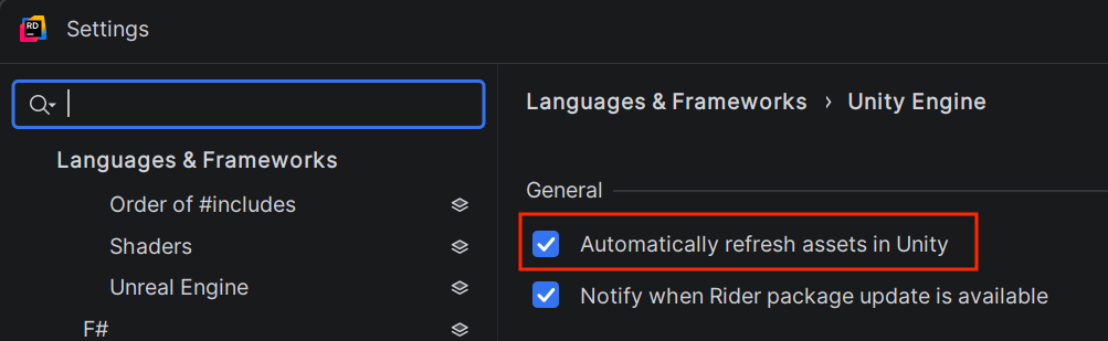 Rider Unity 刷新设置