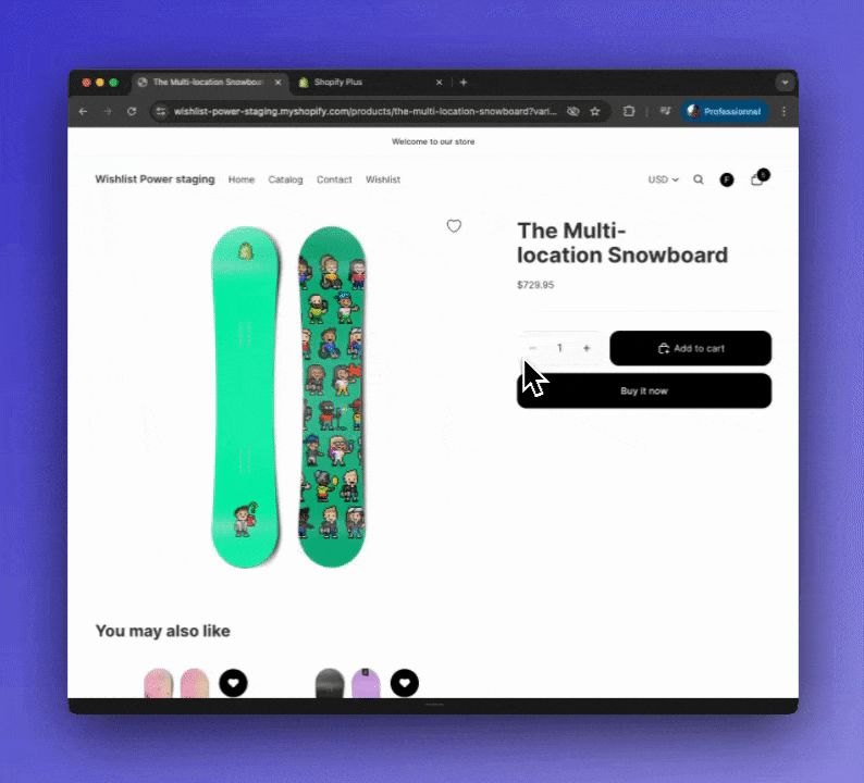Wishlist button on product image on product pages Horizon theme