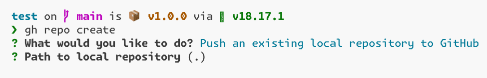 The GitHub CLI prompting to enter the path to a local repository