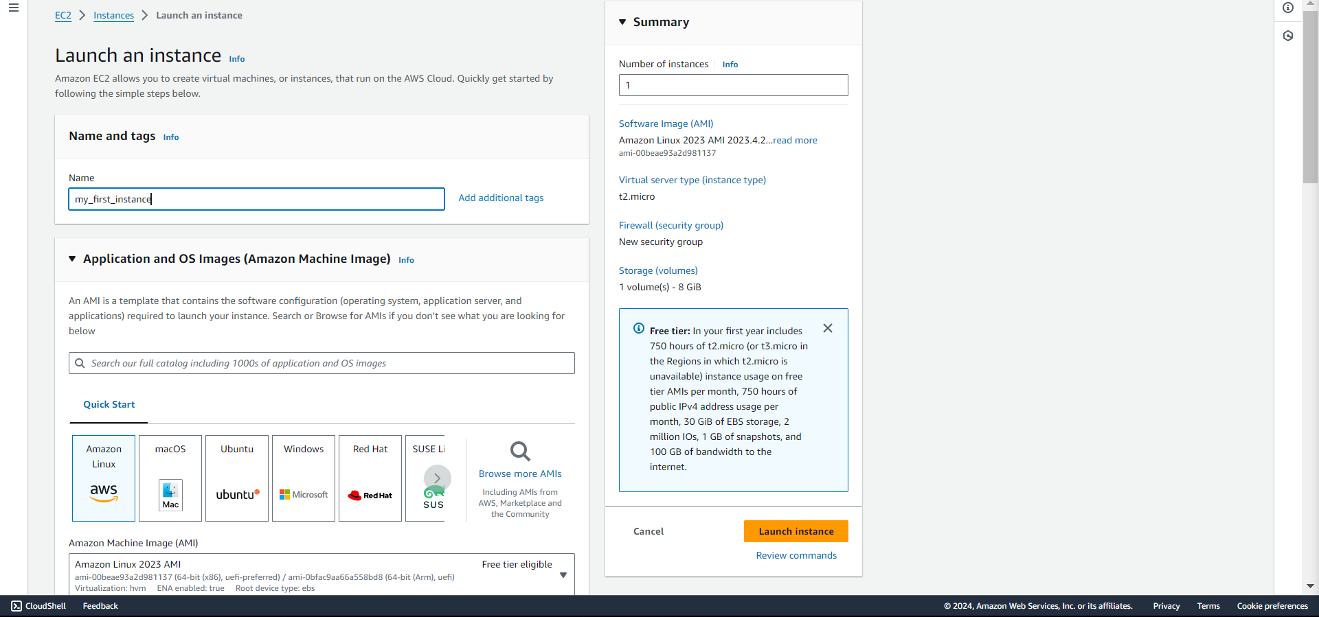 Name and AMI of your instance
