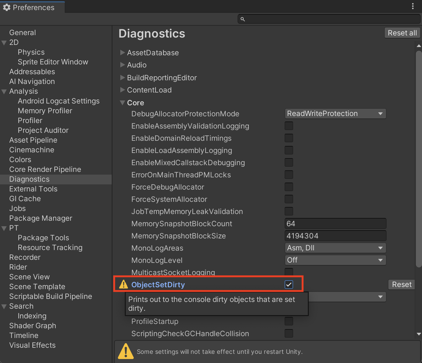 ObjectSetDirty preference