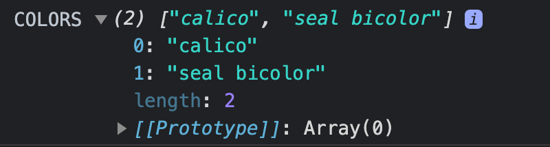 Console.log of the 2 cat colors