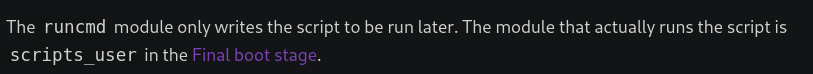 Excerpt from the official documentation describing how the runcmd module runs its script in the final boot stage.