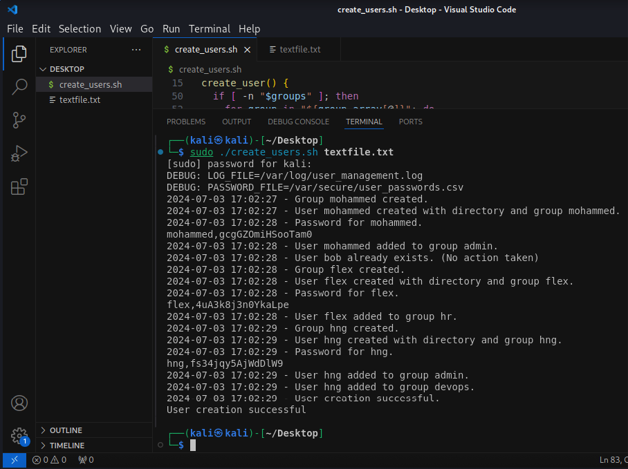 creating new users and group result