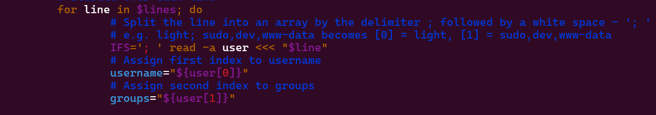 Working with the Input File - split username and group