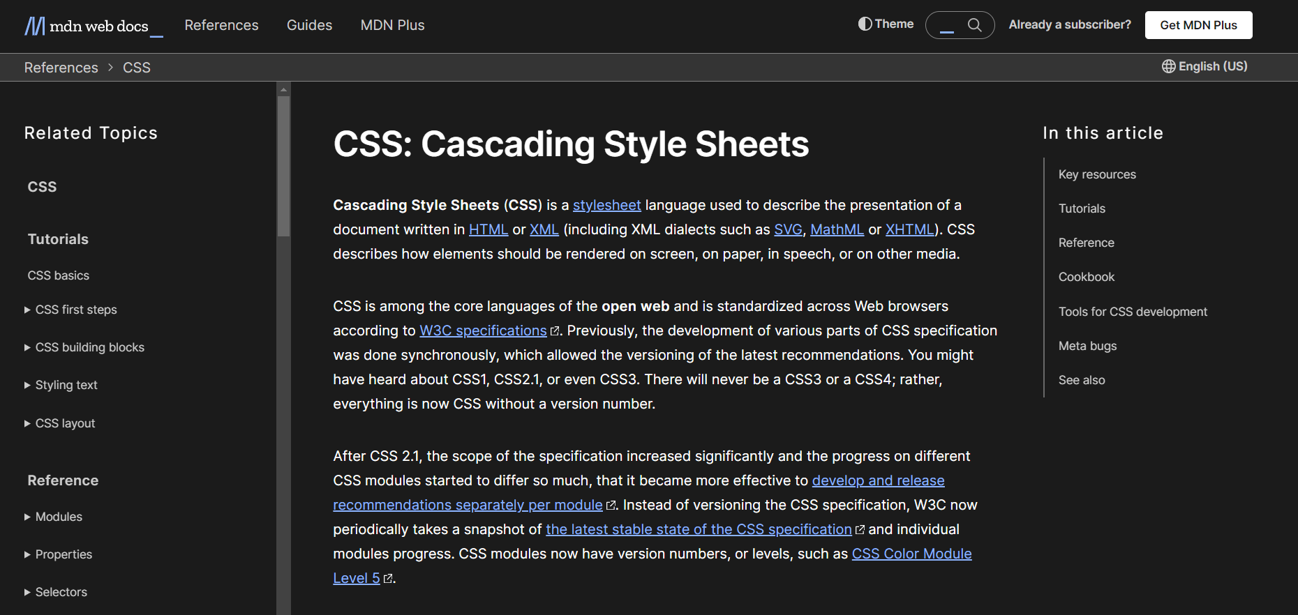 CSS web page on MDN Web Docs