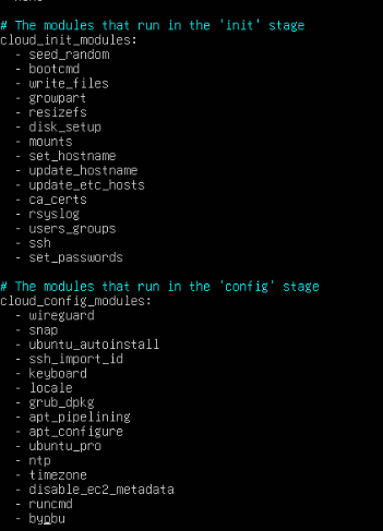 Snippet of the boot stages and their modules.