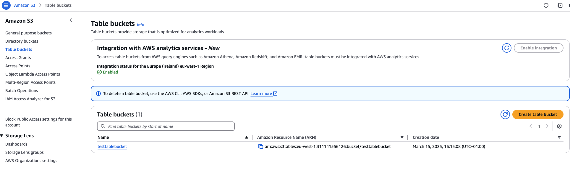 AWS Create S3 Table Bucket