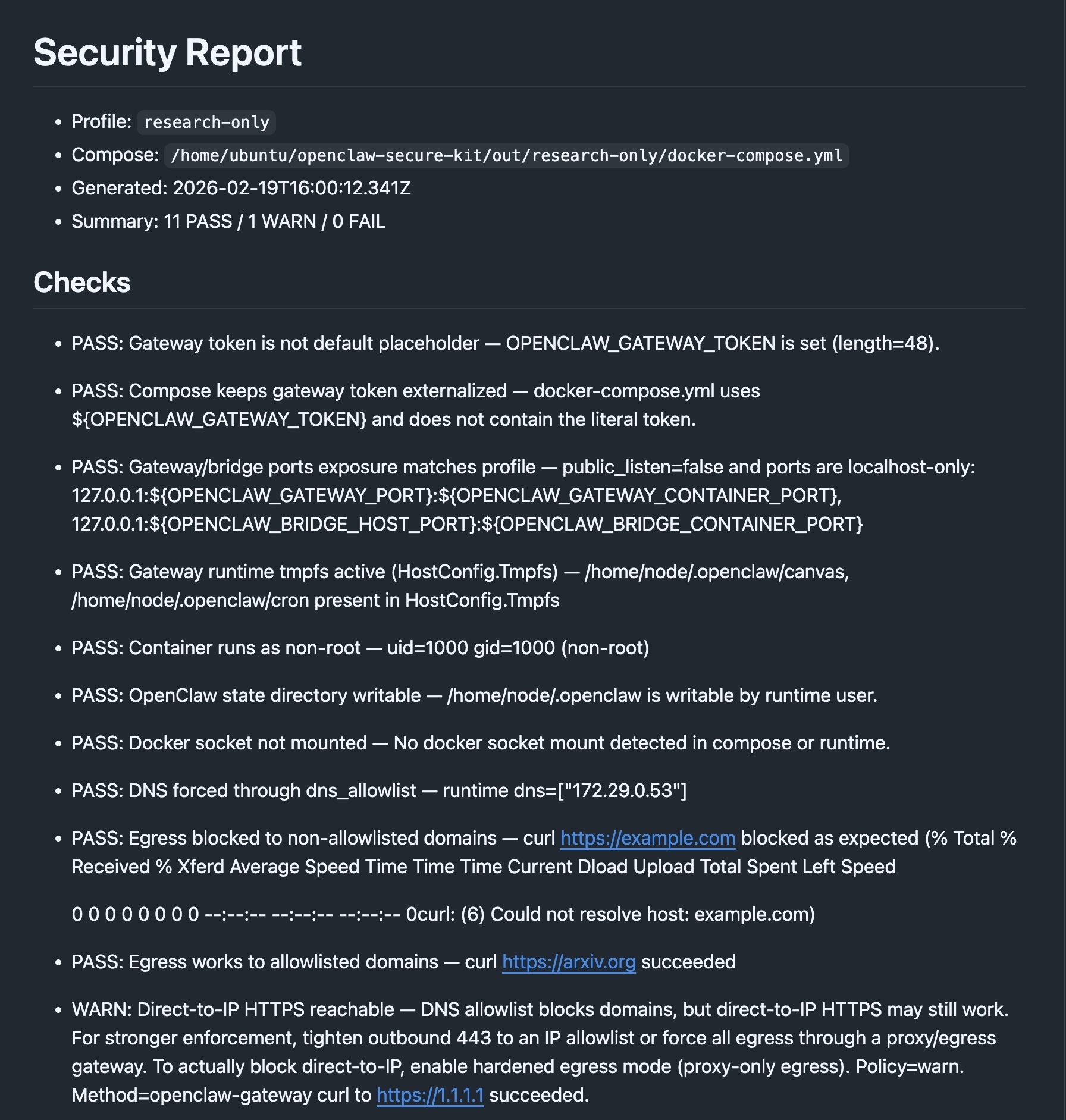 openclaw security kit security report