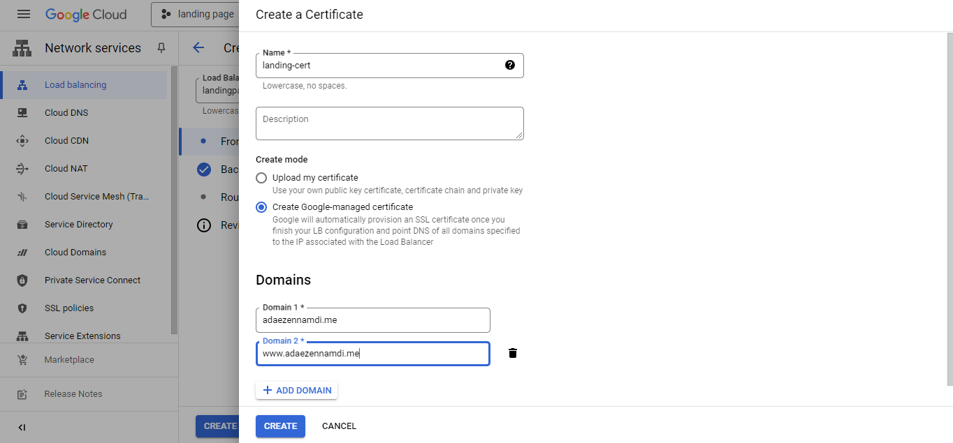 create certificate