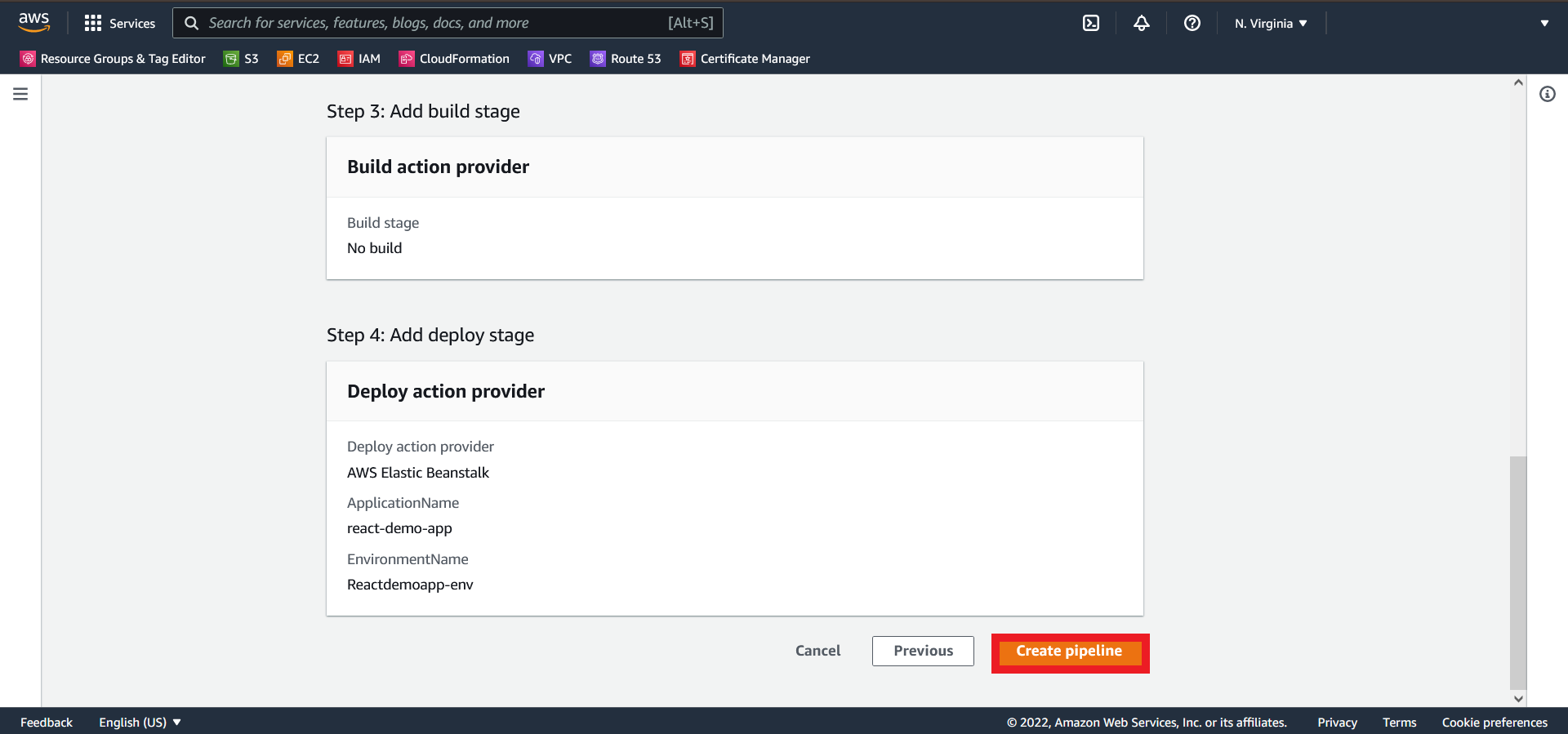 Review and Create pipeline